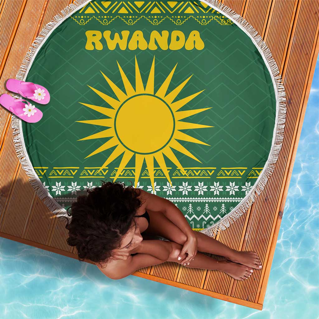 Rwanda Christmas Beach Blanket National Emblem and Radiant Sun Motif - African Pride