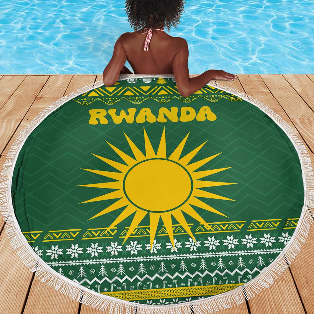 Rwanda Christmas Beach Blanket National Emblem and Radiant Sun Motif - African Pride