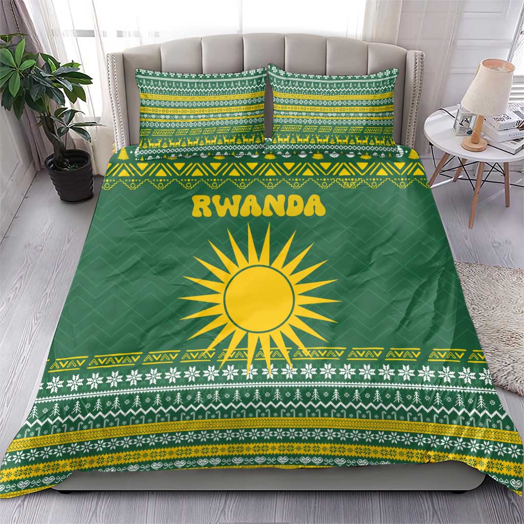 Rwanda Christmas Bedding Set National Emblem and Radiant Sun Motif - African Pride