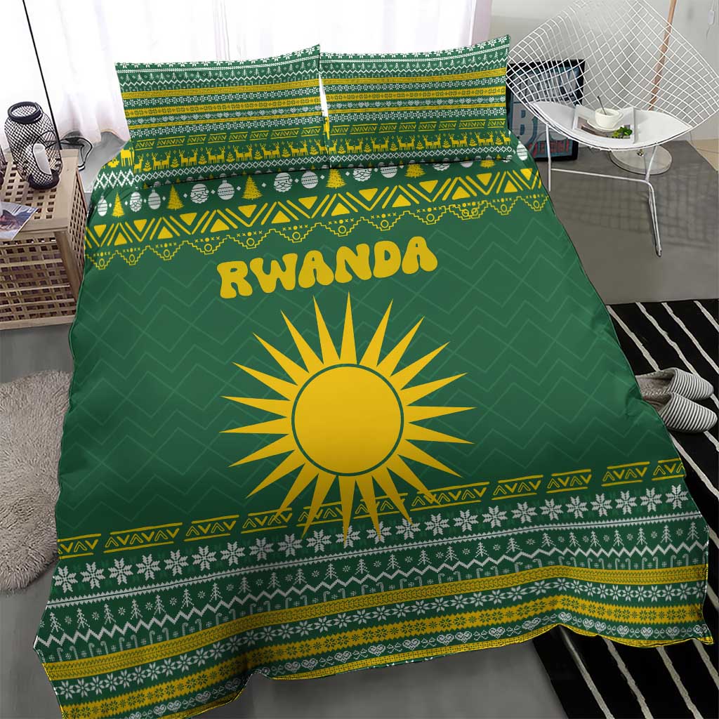 Rwanda Christmas Bedding Set National Emblem and Radiant Sun Motif - African Pride