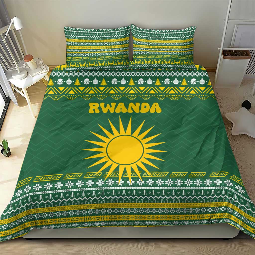 Rwanda Christmas Bedding Set National Emblem and Radiant Sun Motif - African Pride