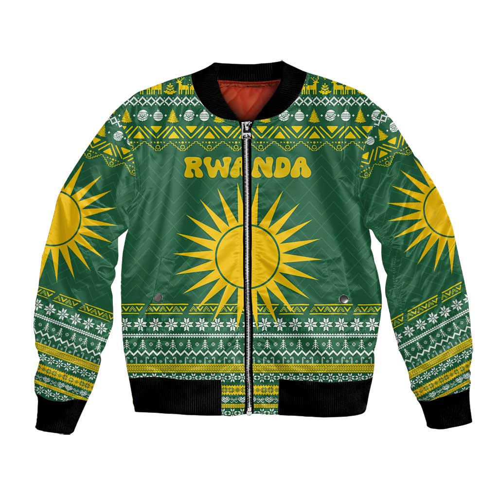 Rwanda Christmas Bomber Jacket National Emblem and Radiant Sun Motif - African Pride