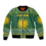 Rwanda Christmas Bomber Jacket National Emblem and Radiant Sun Motif - African Pride