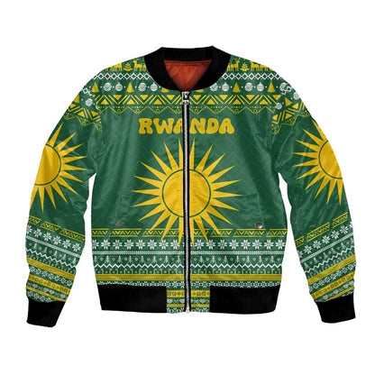 Rwanda Christmas Bomber Jacket National Emblem and Radiant Sun Motif - African Pride