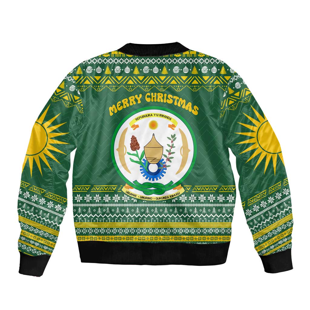 Rwanda Christmas Bomber Jacket National Emblem and Radiant Sun Motif - African Pride