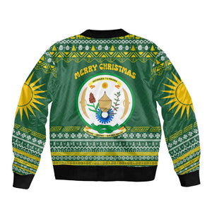 Rwanda Christmas Bomber Jacket National Emblem and Radiant Sun Motif - African Pride