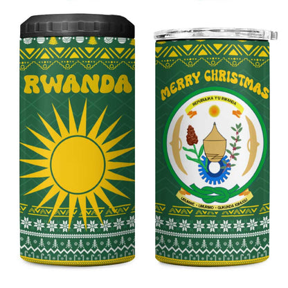 Rwanda Christmas 4 in 1 Can Cooler Tumbler National Emblem and Radiant Sun Motif - African Pride