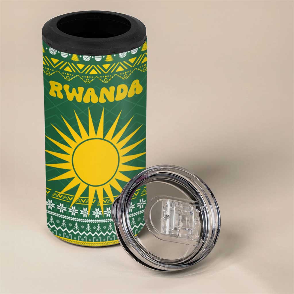 Rwanda Christmas 4 in 1 Can Cooler Tumbler National Emblem and Radiant Sun Motif - African Pride