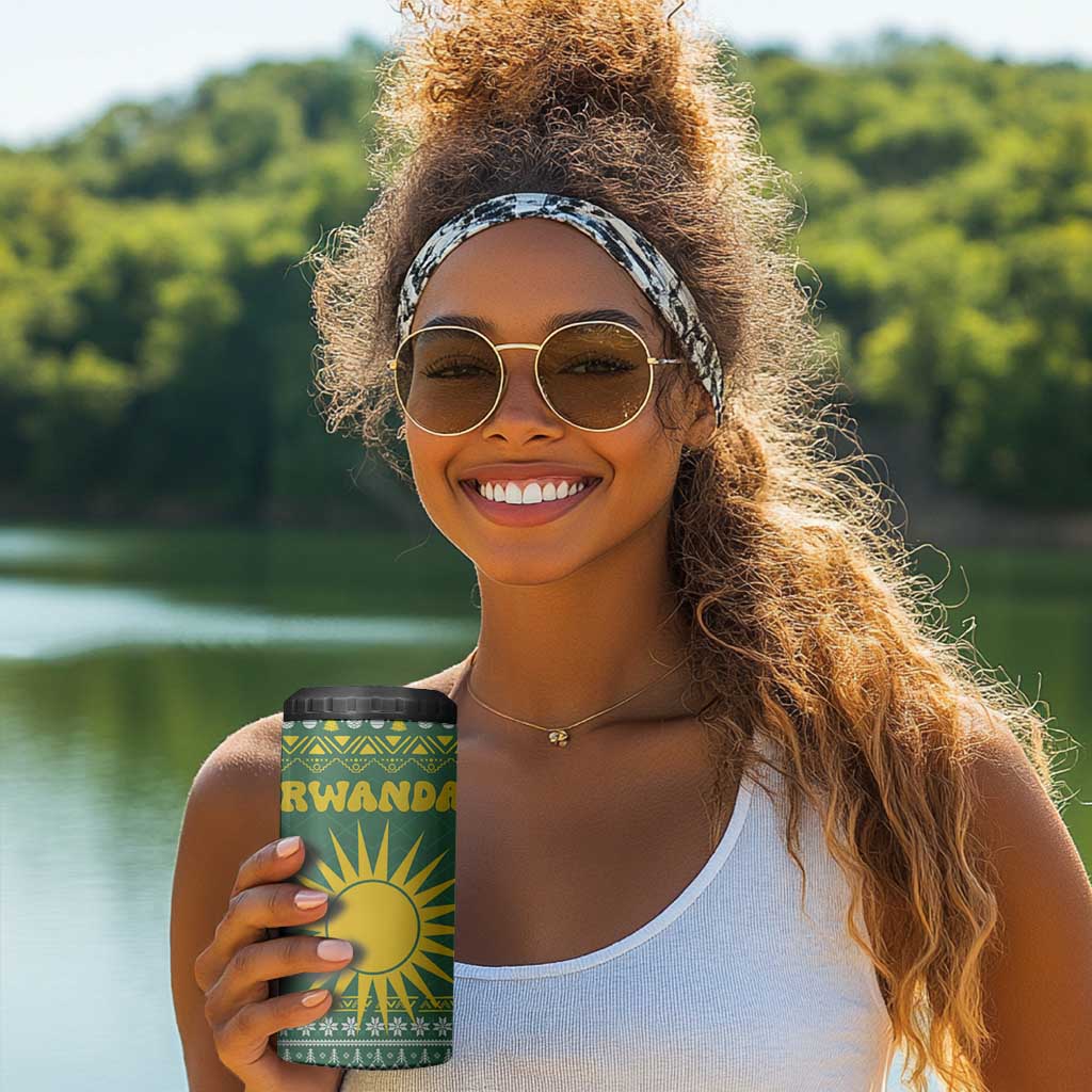 Rwanda Christmas 4 in 1 Can Cooler Tumbler National Emblem and Radiant Sun Motif - African Pride