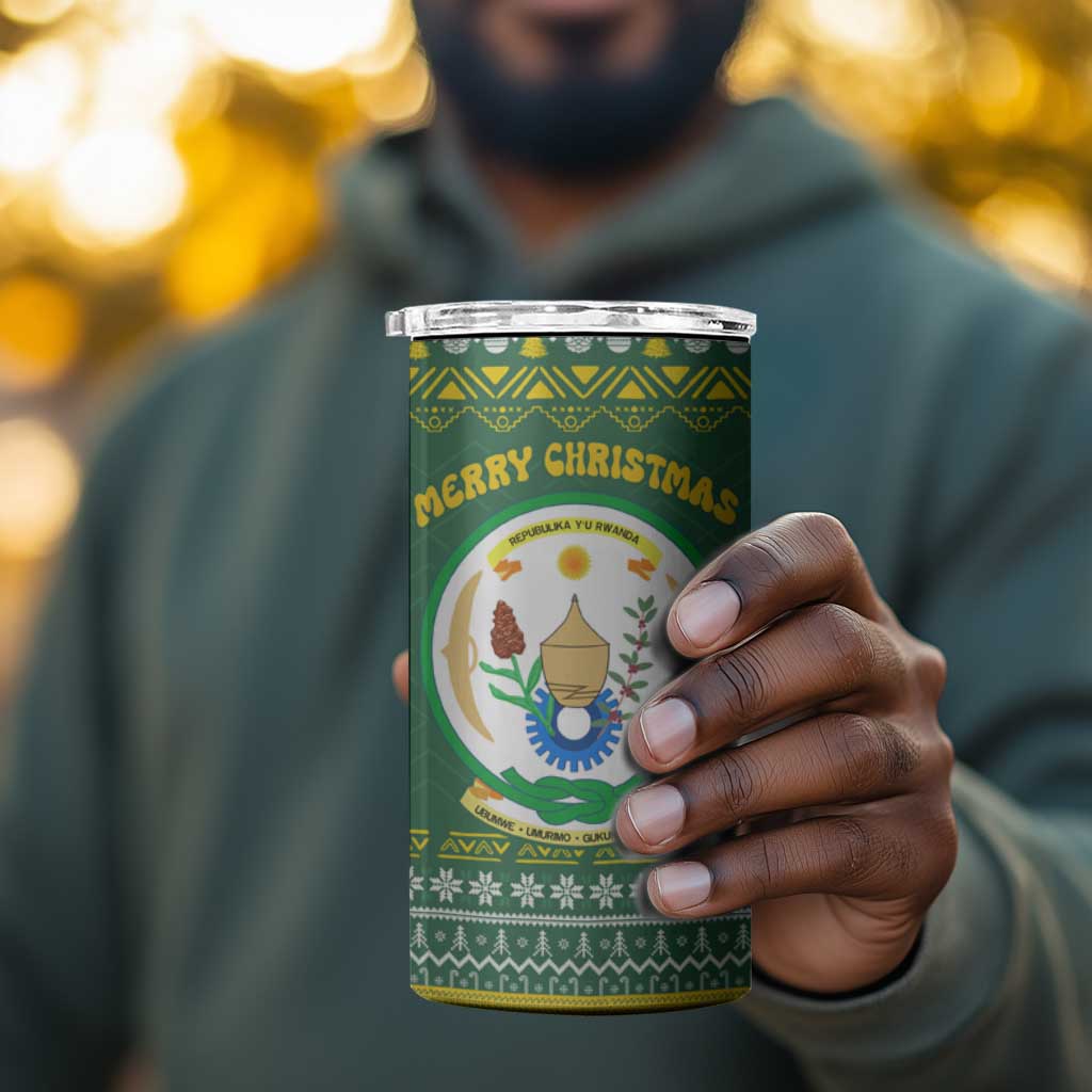 Rwanda Christmas 4 in 1 Can Cooler Tumbler National Emblem and Radiant Sun Motif - African Pride