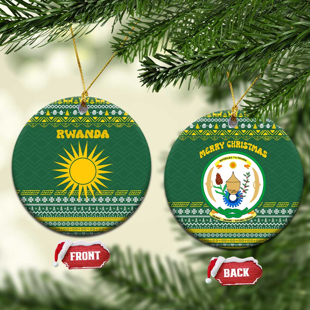 Rwanda Christmas Ceramic Ornament National Emblem and Radiant Sun Motif - African Pride