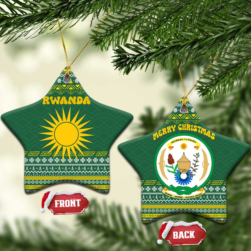 Rwanda Christmas Ceramic Ornament National Emblem and Radiant Sun Motif - African Pride