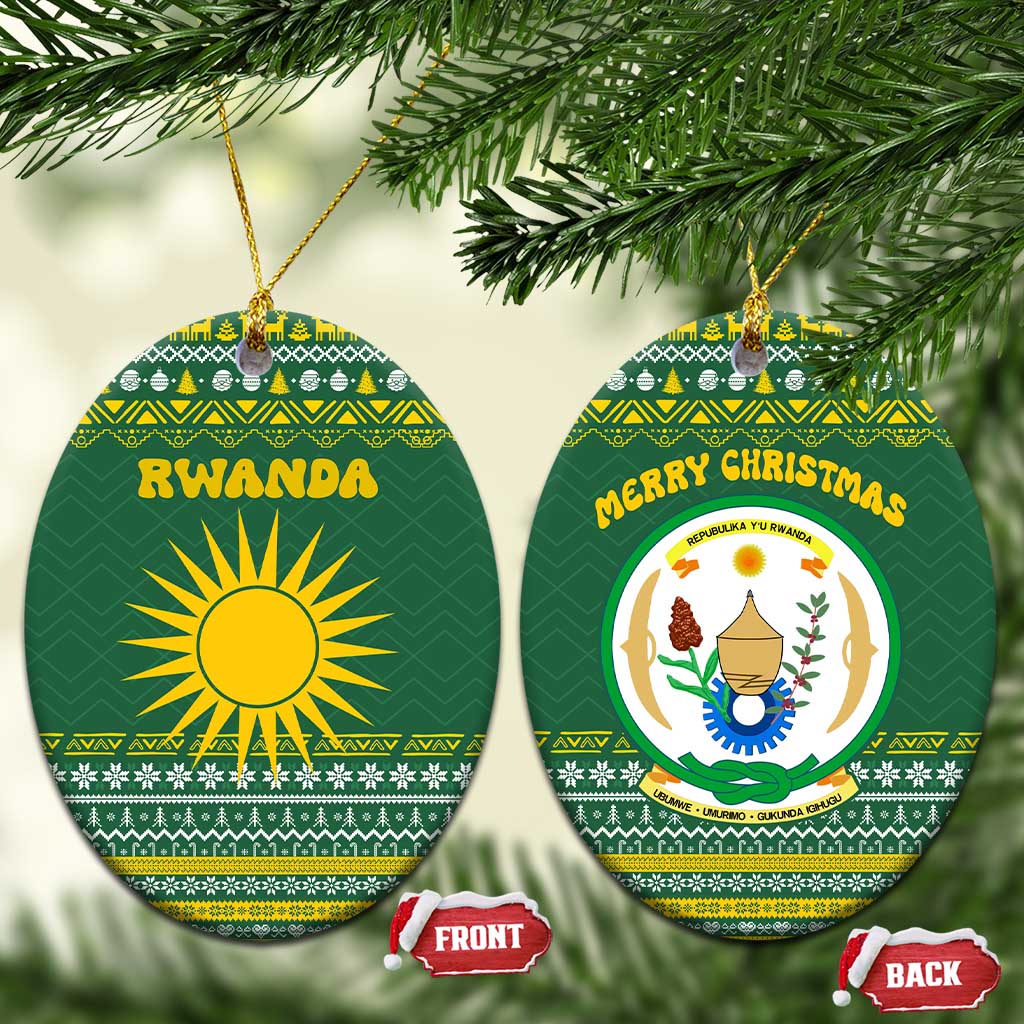 Rwanda Christmas Ceramic Ornament National Emblem and Radiant Sun Motif - African Pride