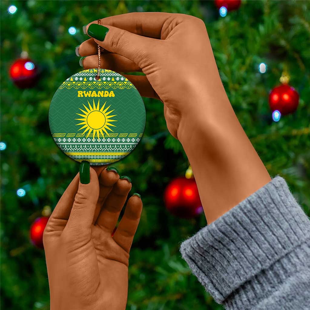 Rwanda Christmas Ceramic Ornament National Emblem and Radiant Sun Motif - African Pride