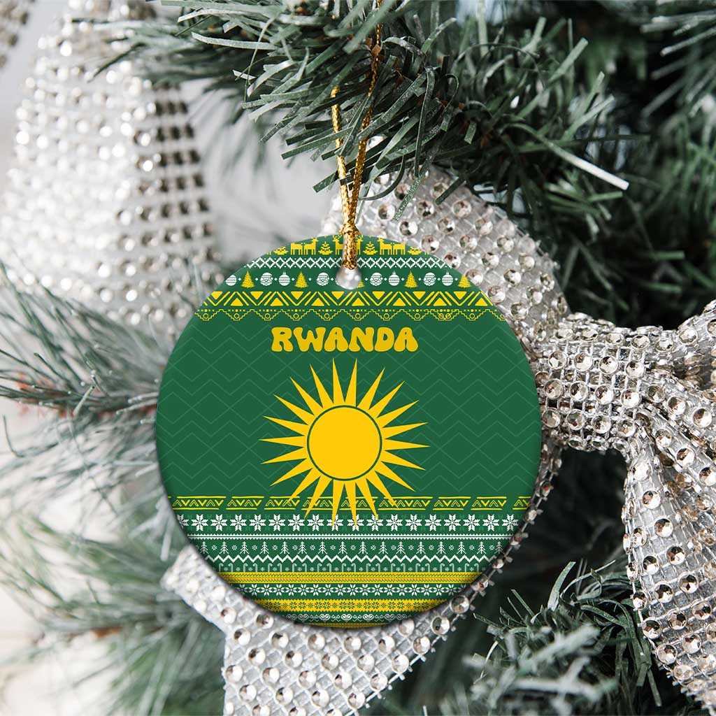 Rwanda Christmas Ceramic Ornament National Emblem and Radiant Sun Motif - African Pride