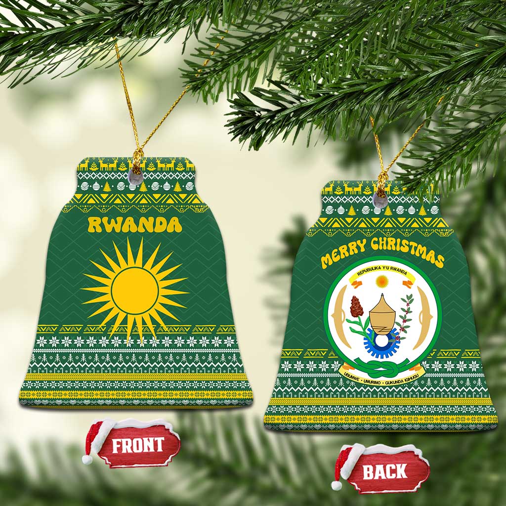 Rwanda Christmas Ceramic Ornament National Emblem and Radiant Sun Motif - African Pride