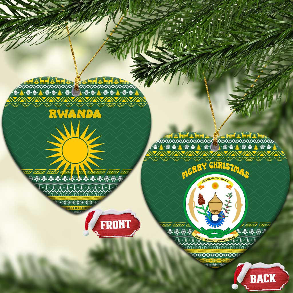 Rwanda Christmas Ceramic Ornament National Emblem and Radiant Sun Motif - African Pride
