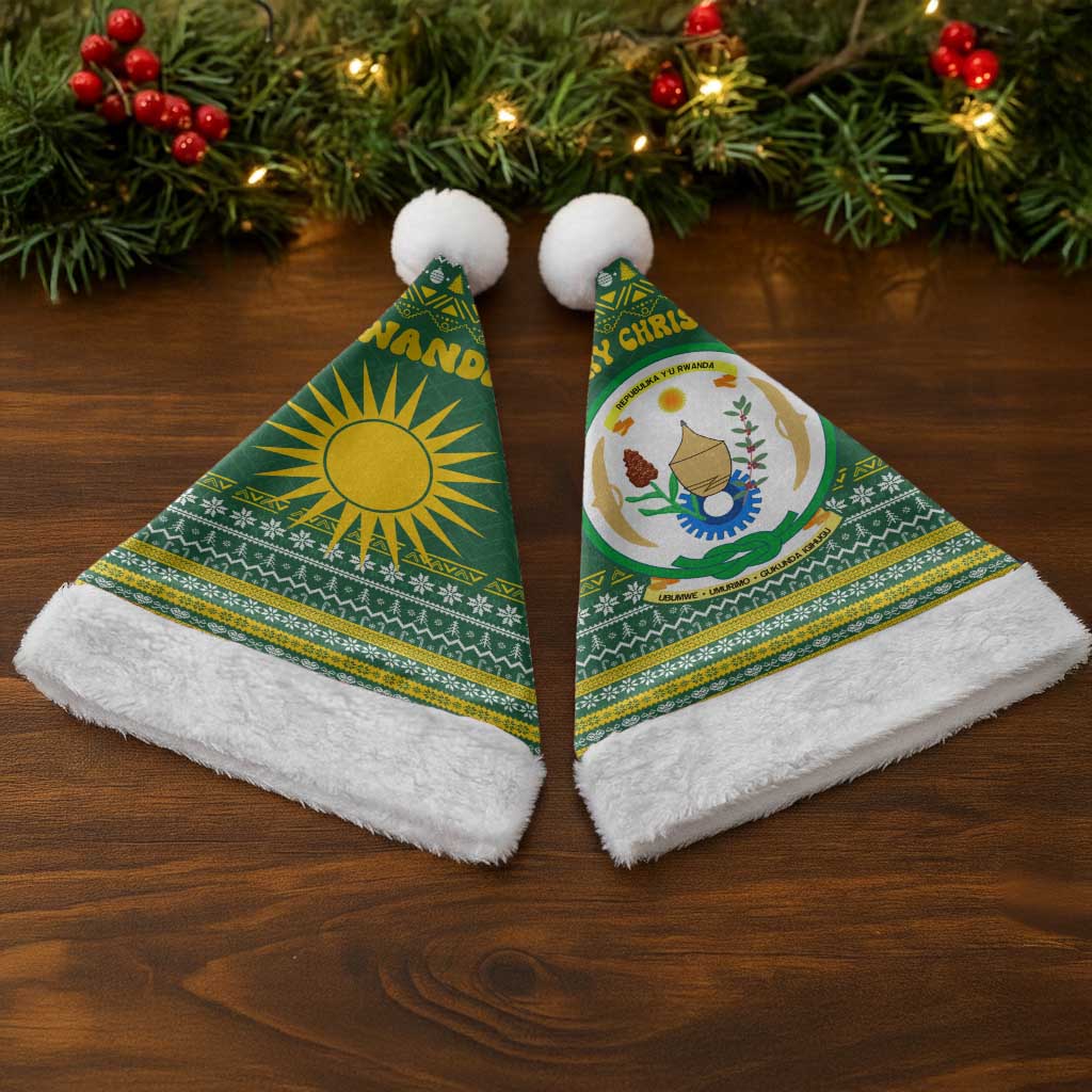 Rwanda Christmas Santa Hat National Emblem and Radiant Sun Motif - African Pride