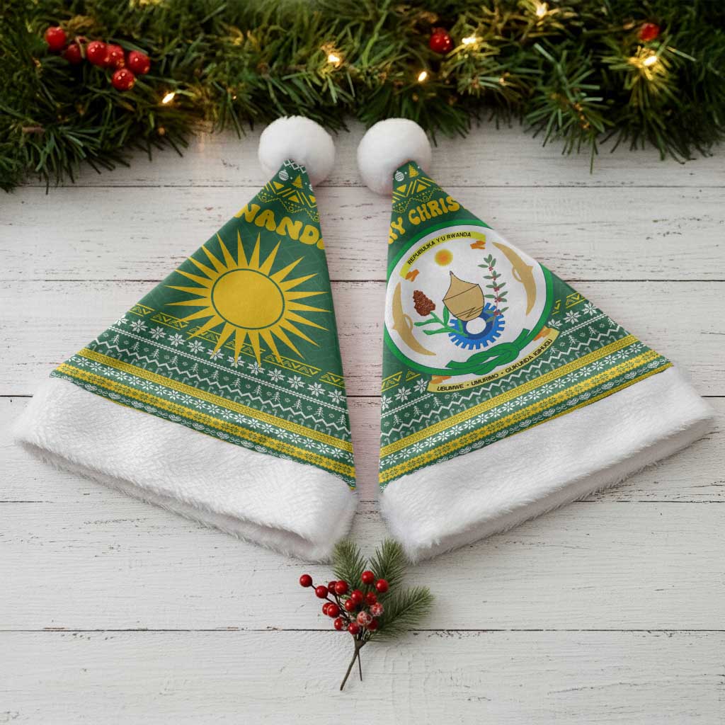 Rwanda Christmas Santa Hat National Emblem and Radiant Sun Motif - African Pride