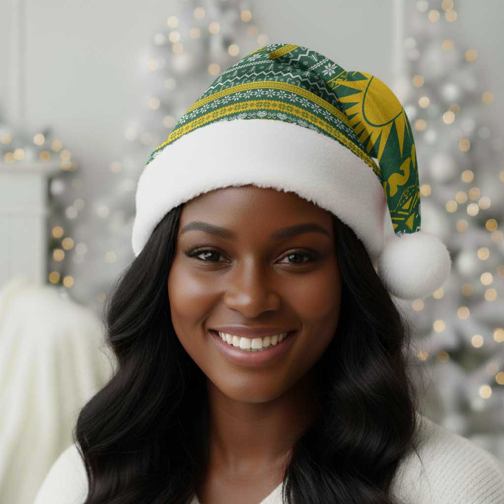 Rwanda Christmas Santa Hat National Emblem and Radiant Sun Motif - African Pride