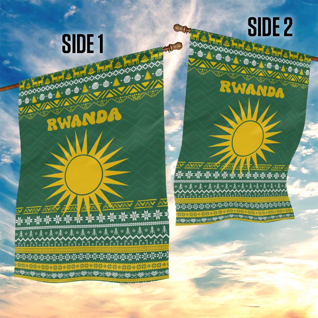 Rwanda Christmas Garden Flag National Emblem and Radiant Sun Motif - African Pride