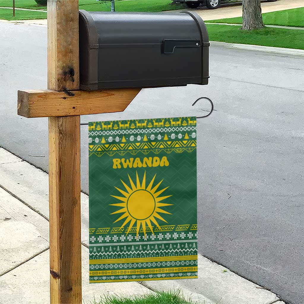 Rwanda Christmas Garden Flag National Emblem and Radiant Sun Motif - African Pride