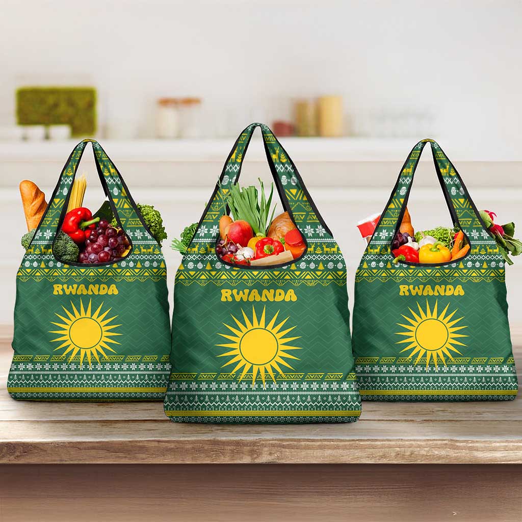 Rwanda Christmas Grocery Bag National Emblem and Radiant Sun Motif - African Pride