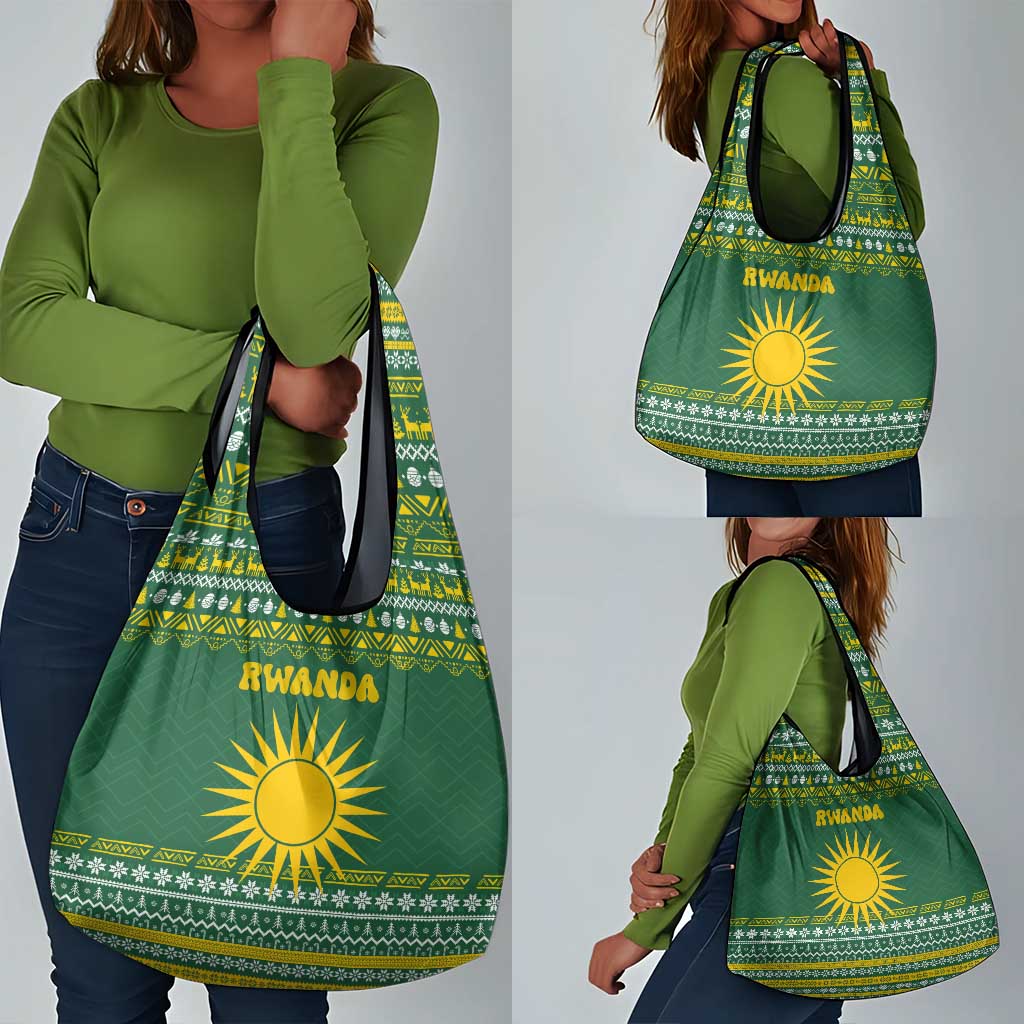 Rwanda Christmas Grocery Bag National Emblem and Radiant Sun Motif - African Pride