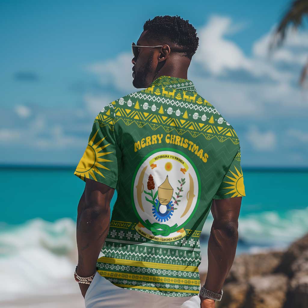 Rwanda Christmas Hawaiian Shirt National Emblem and Radiant Sun Motif - African Pride
