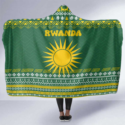 Rwanda Christmas Hooded Blanket National Emblem and Radiant Sun Motif - African Pride