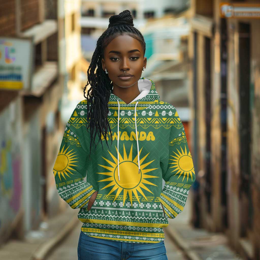 Rwanda Christmas Hoodie National Emblem and Radiant Sun Motif - African Pride