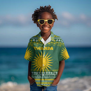 Rwanda Christmas Kid Hawaiian Shirt National Emblem and Radiant Sun Motif - African Pride