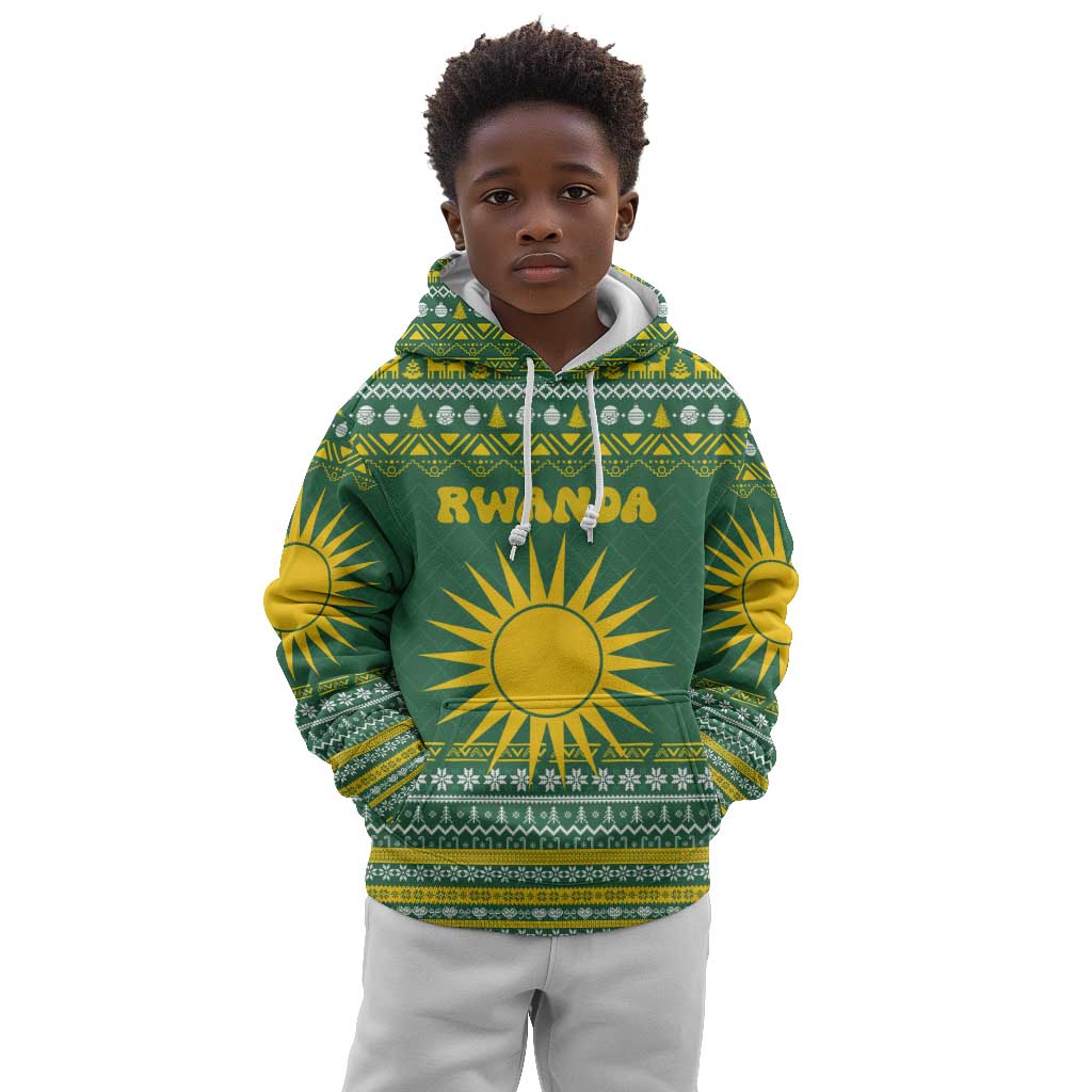 Rwanda Christmas Kid Hoodie National Emblem and Radiant Sun Motif - African Pride