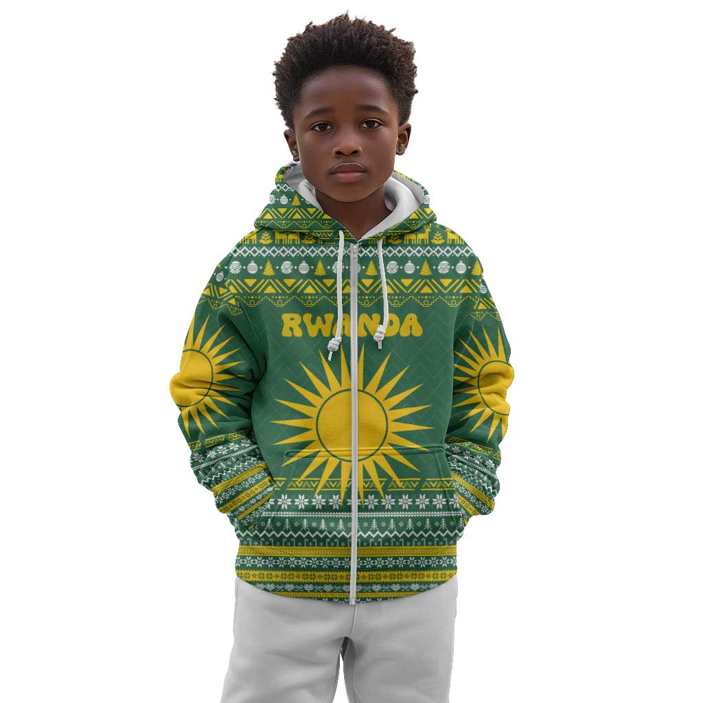 Rwanda Christmas Kid Hoodie National Emblem and Radiant Sun Motif - African Pride