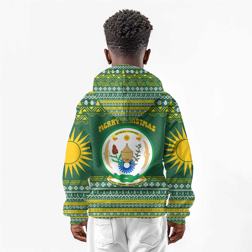 Rwanda Christmas Kid Hoodie National Emblem and Radiant Sun Motif - African Pride