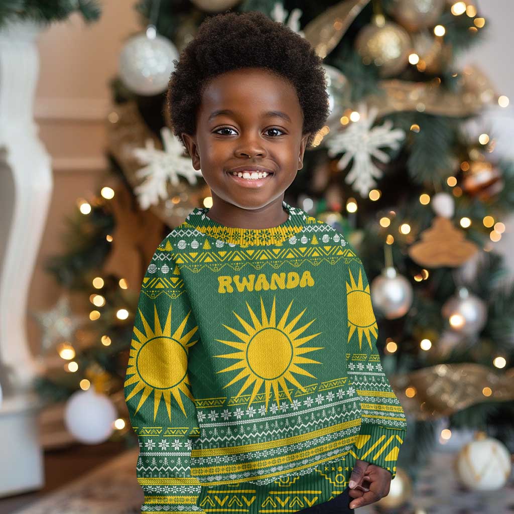 Rwanda Christmas Kid Ugly Christmas Sweater National Emblem and Radiant Sun Motif - African Pride