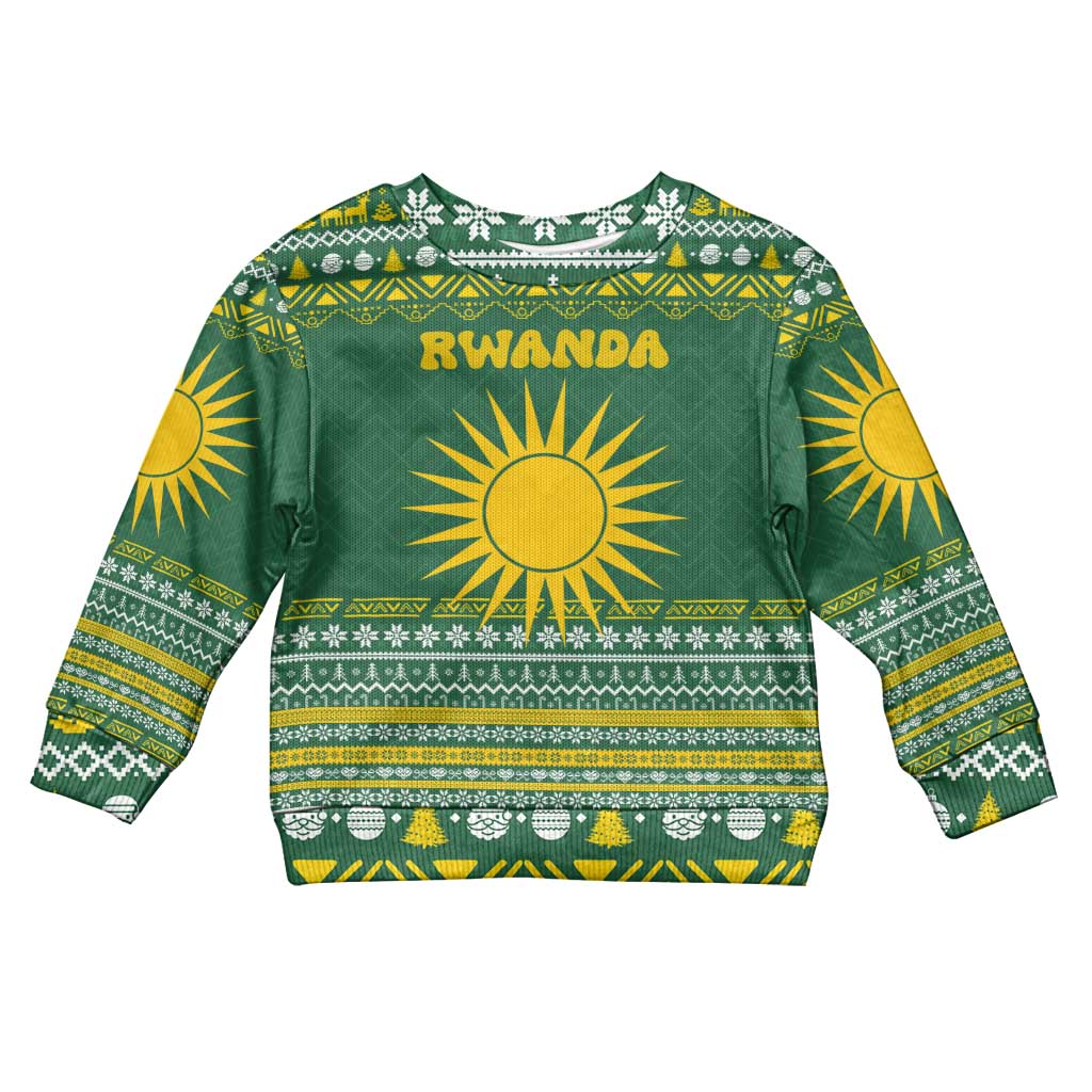 Rwanda Christmas Kid Ugly Christmas Sweater National Emblem and Radiant Sun Motif - African Pride
