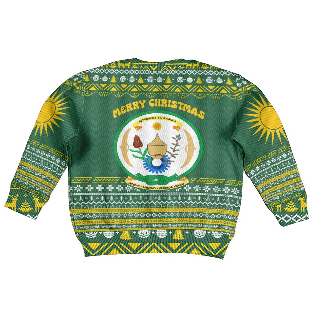 Rwanda Christmas Kid Ugly Christmas Sweater National Emblem and Radiant Sun Motif - African Pride