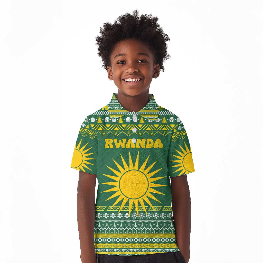 Rwanda Christmas Kid Polo Shirt National Emblem and Radiant Sun Motif - African Pride