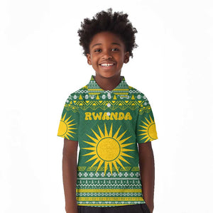Rwanda Christmas Kid Polo Shirt National Emblem and Radiant Sun Motif - African Pride