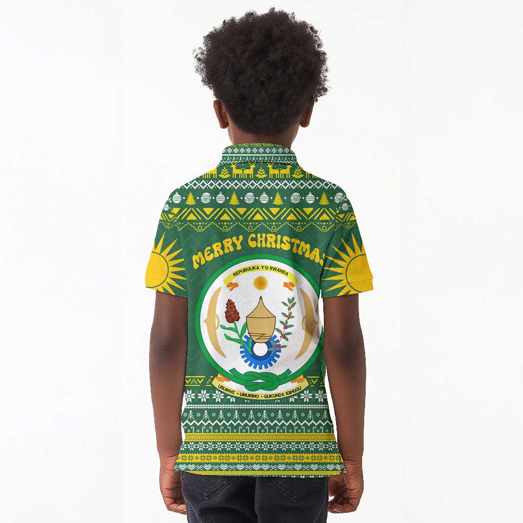 Rwanda Christmas Kid Polo Shirt National Emblem and Radiant Sun Motif - African Pride