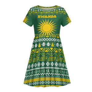 Rwanda Christmas Kid Short Sleeve Dress National Emblem and Radiant Sun Motif - African Pride