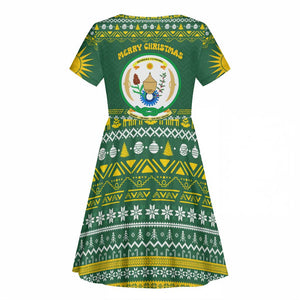 Rwanda Christmas Kid Short Sleeve Dress National Emblem and Radiant Sun Motif - African Pride