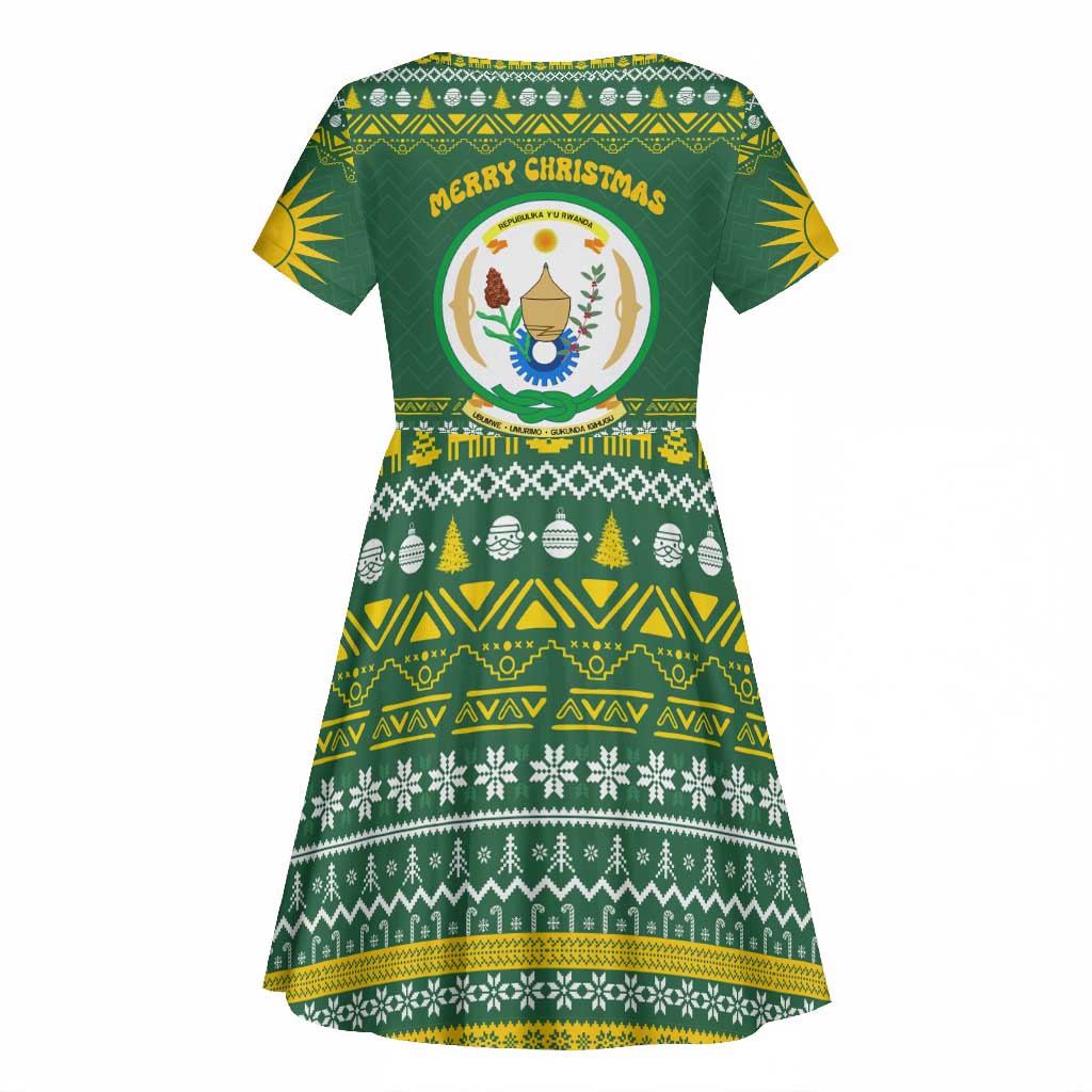 Rwanda Christmas Kid Short Sleeve Dress National Emblem and Radiant Sun Motif - African Pride
