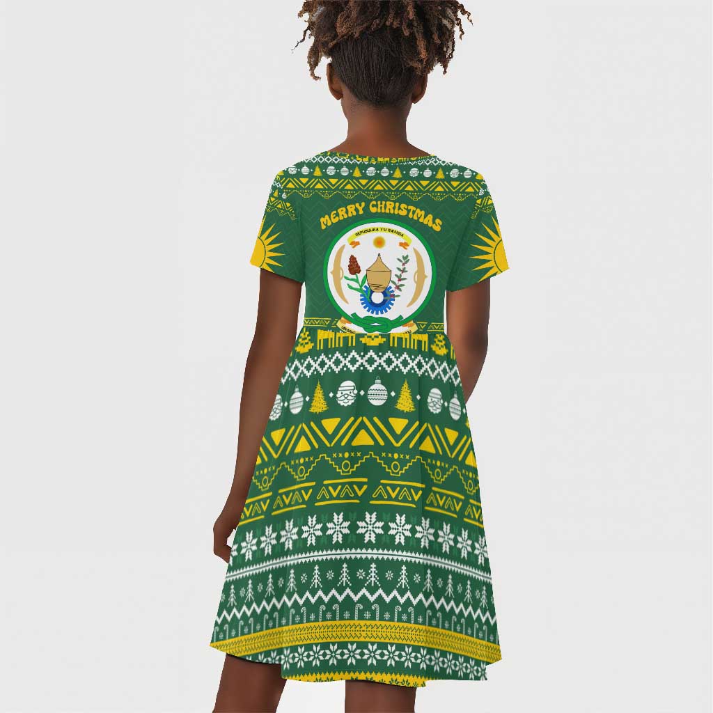 Rwanda Christmas Kid Short Sleeve Dress National Emblem and Radiant Sun Motif - African Pride