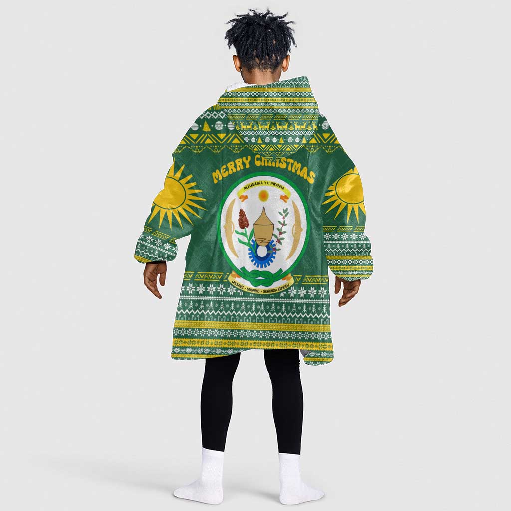 Rwanda Christmas Kid Wearable Blanket Hoodie National Emblem and Radiant Sun Motif - African Pride
