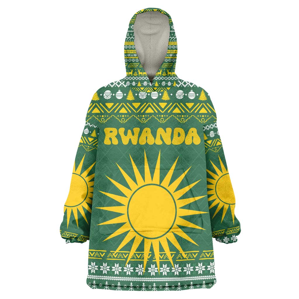 Rwanda Christmas Kid Wearable Blanket Hoodie National Emblem and Radiant Sun Motif - African Pride