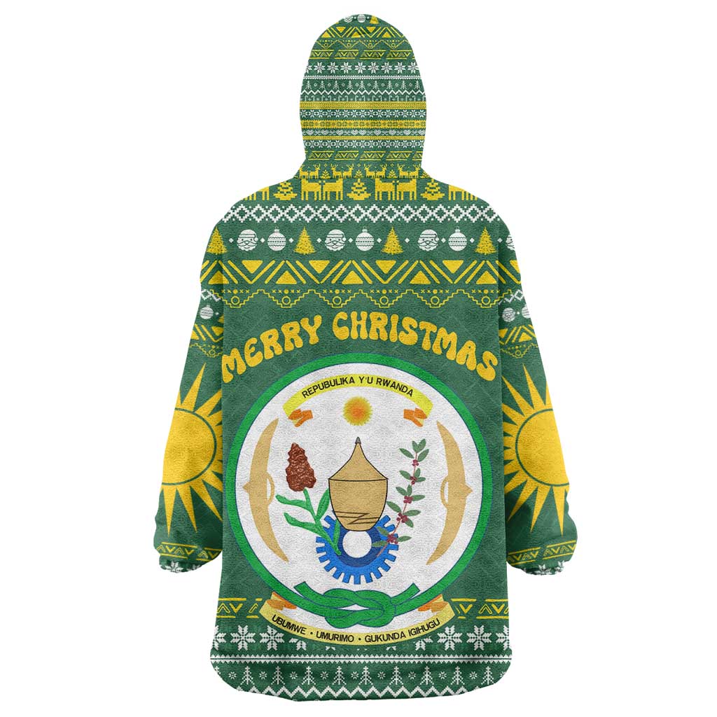 Rwanda Christmas Kid Wearable Blanket Hoodie National Emblem and Radiant Sun Motif - African Pride