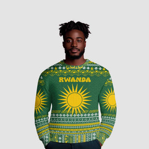 Rwanda Christmas Ugly Christmas Sweater National Emblem and Radiant Sun Motif - African Pride