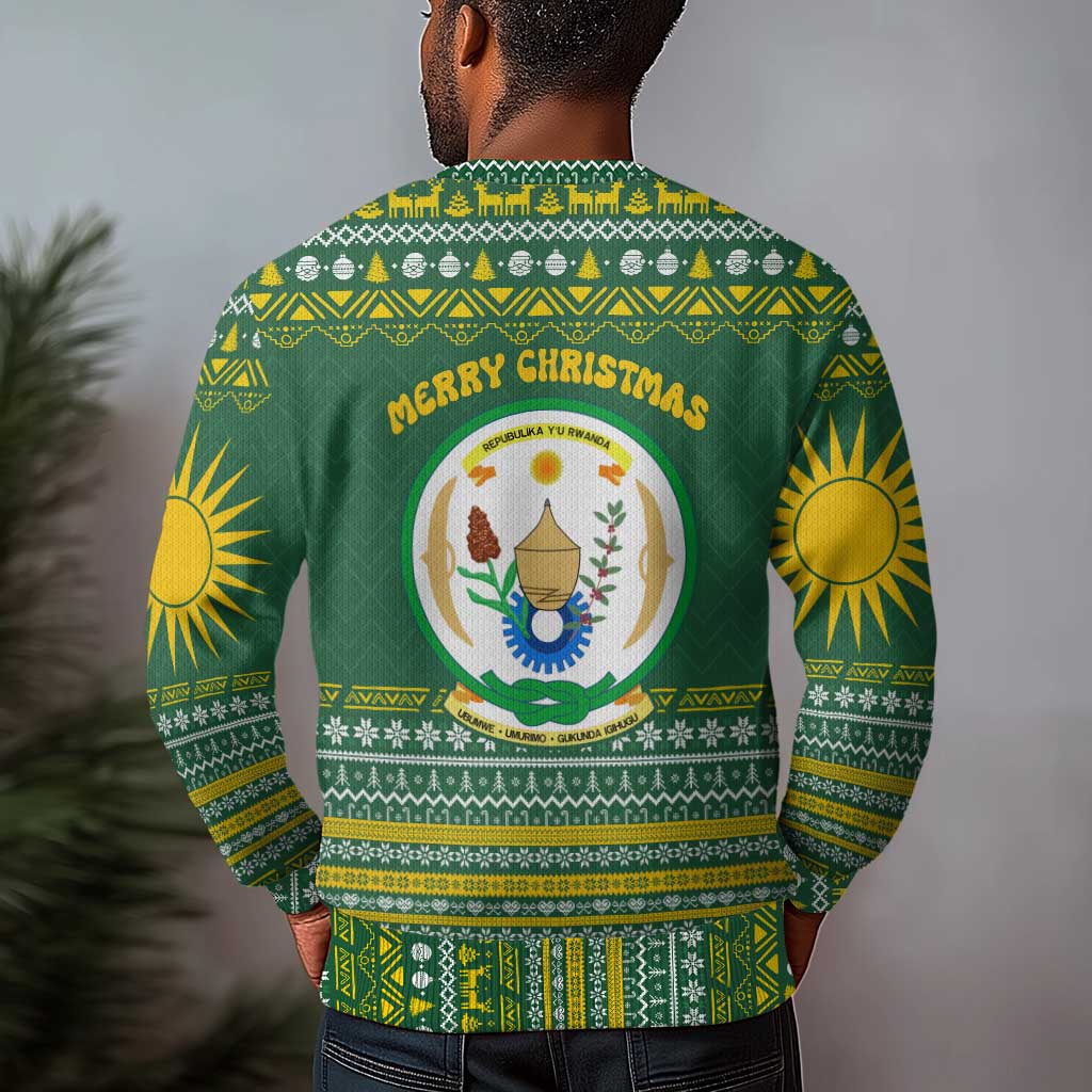 Rwanda Christmas Ugly Christmas Sweater National Emblem and Radiant Sun Motif - African Pride